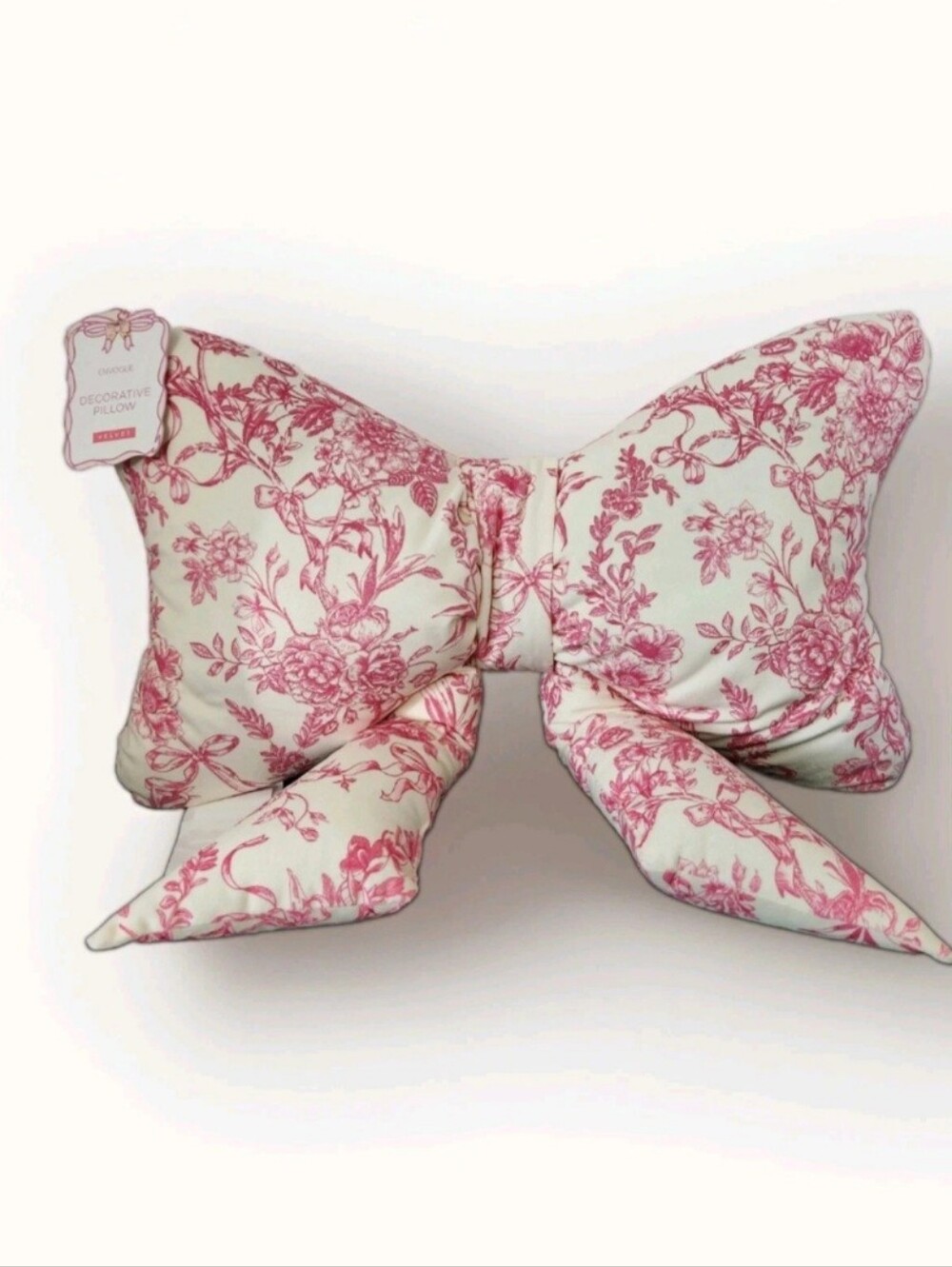 Envogue Floral Bow Accent Pillow - Pink and Cream